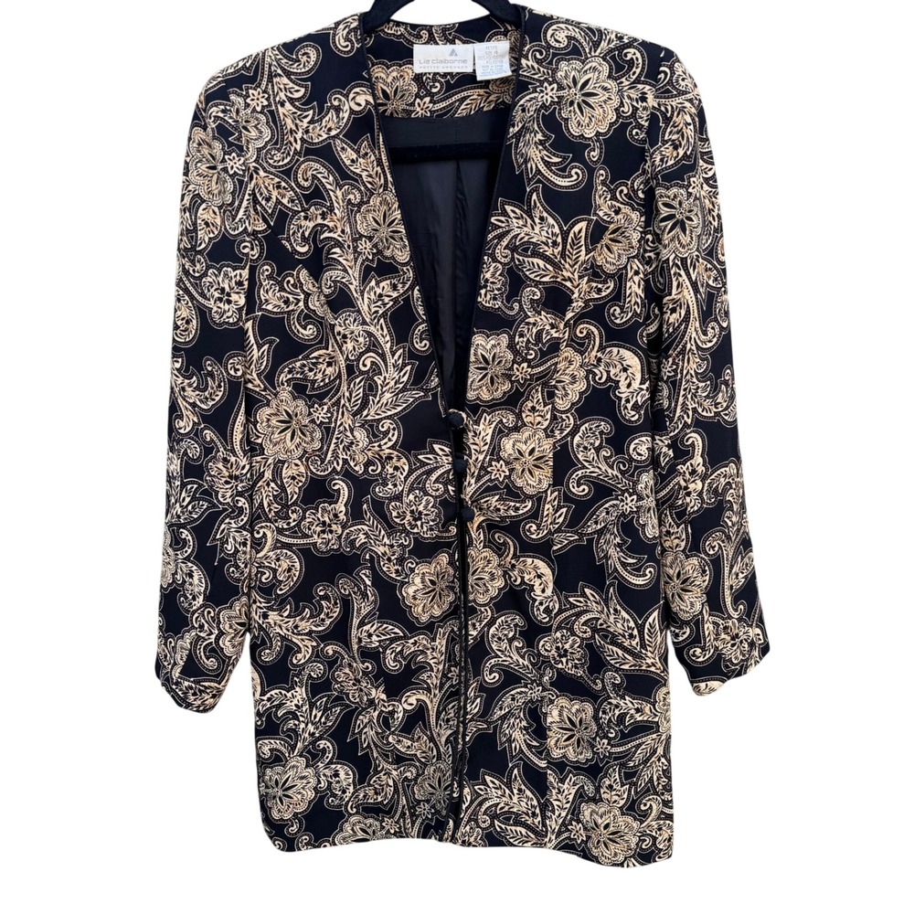 Liz Claiborne Vintage 90s Frog Closure Floral Paisley Blazer Jacket Victorian 4
